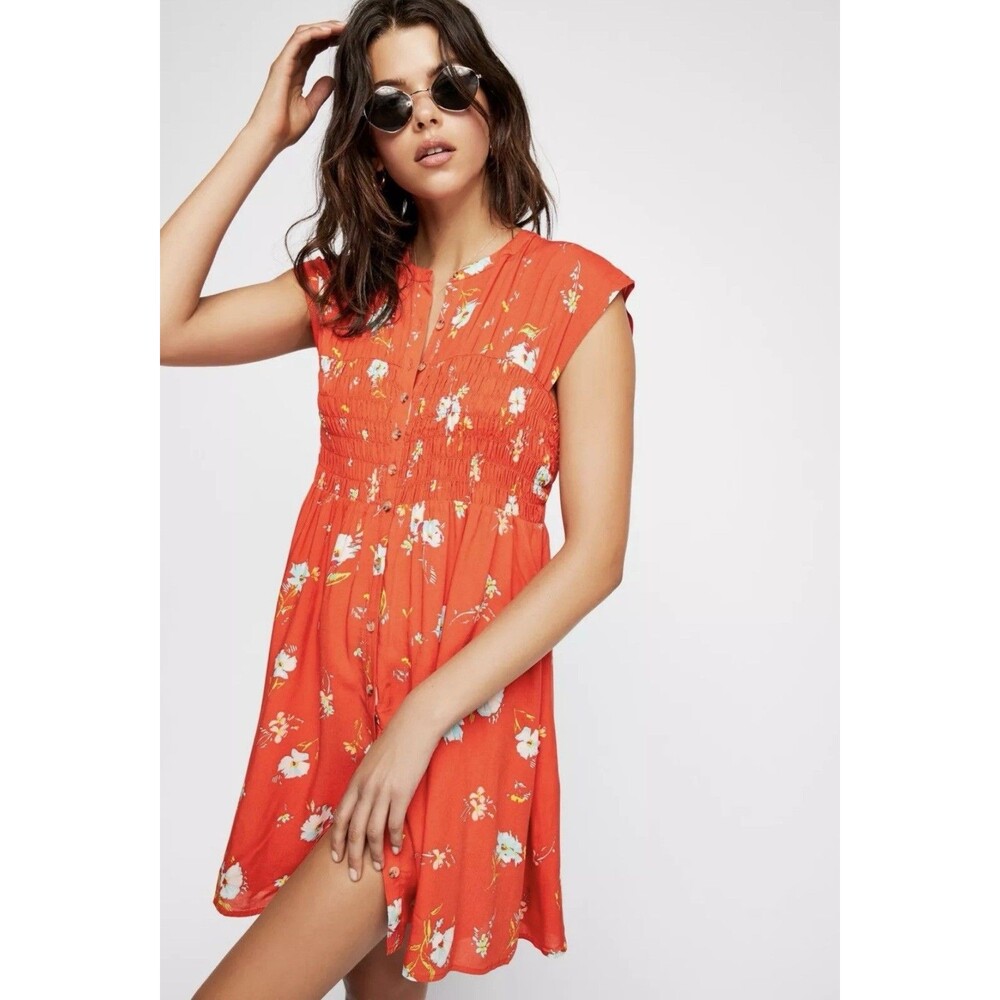 Free People Orange Floral Mini Dress